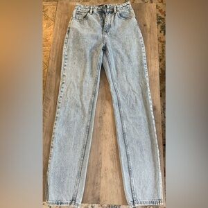White Fox straight leg jeans with split hem